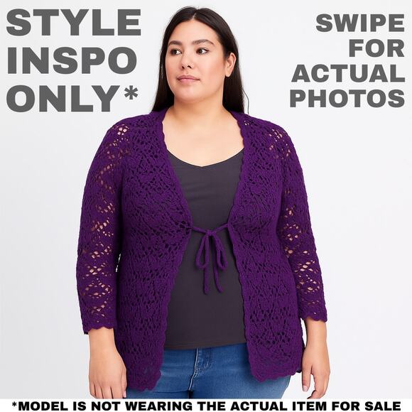 NWT Purple Crocheted Tie-Front Cardigan,  i.e. Woman, 2X 0034 - Picture 2 of 8